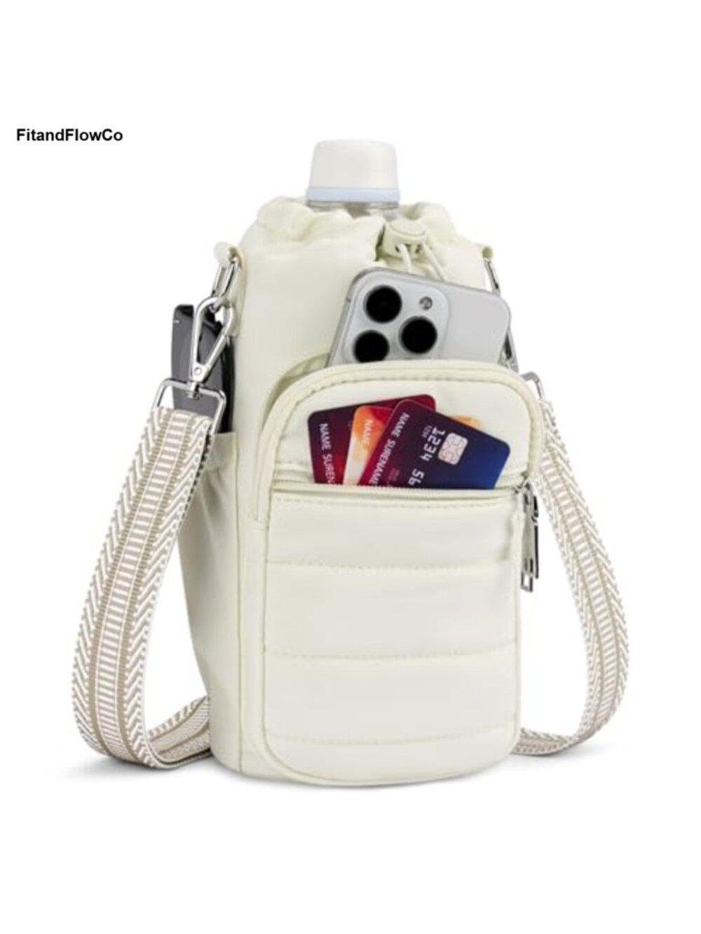 Insulated Water Bottle Crossbody Bag RFID Card Slots Adjustable Strap 40 oz